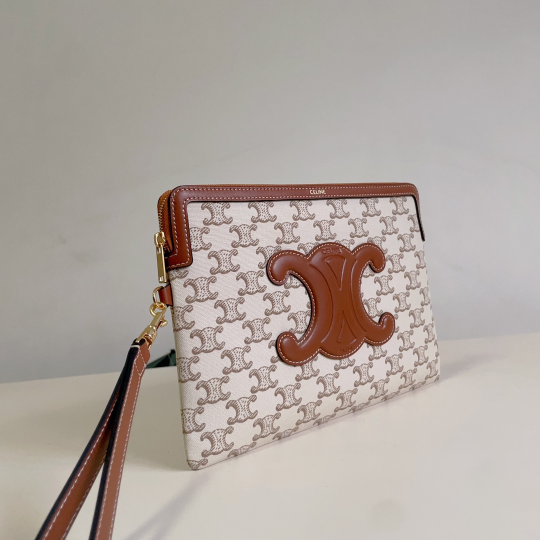 Celine SMALL POUCH WITH STRAP in TEXTILE WITH TRIOMPHE PRINT AND CALFSKIN 9 Celine SMALL POUCH WITH STRAP in TEXTILE WITH TRIOMPHE PRINT AND CALFSKIN - Image 9