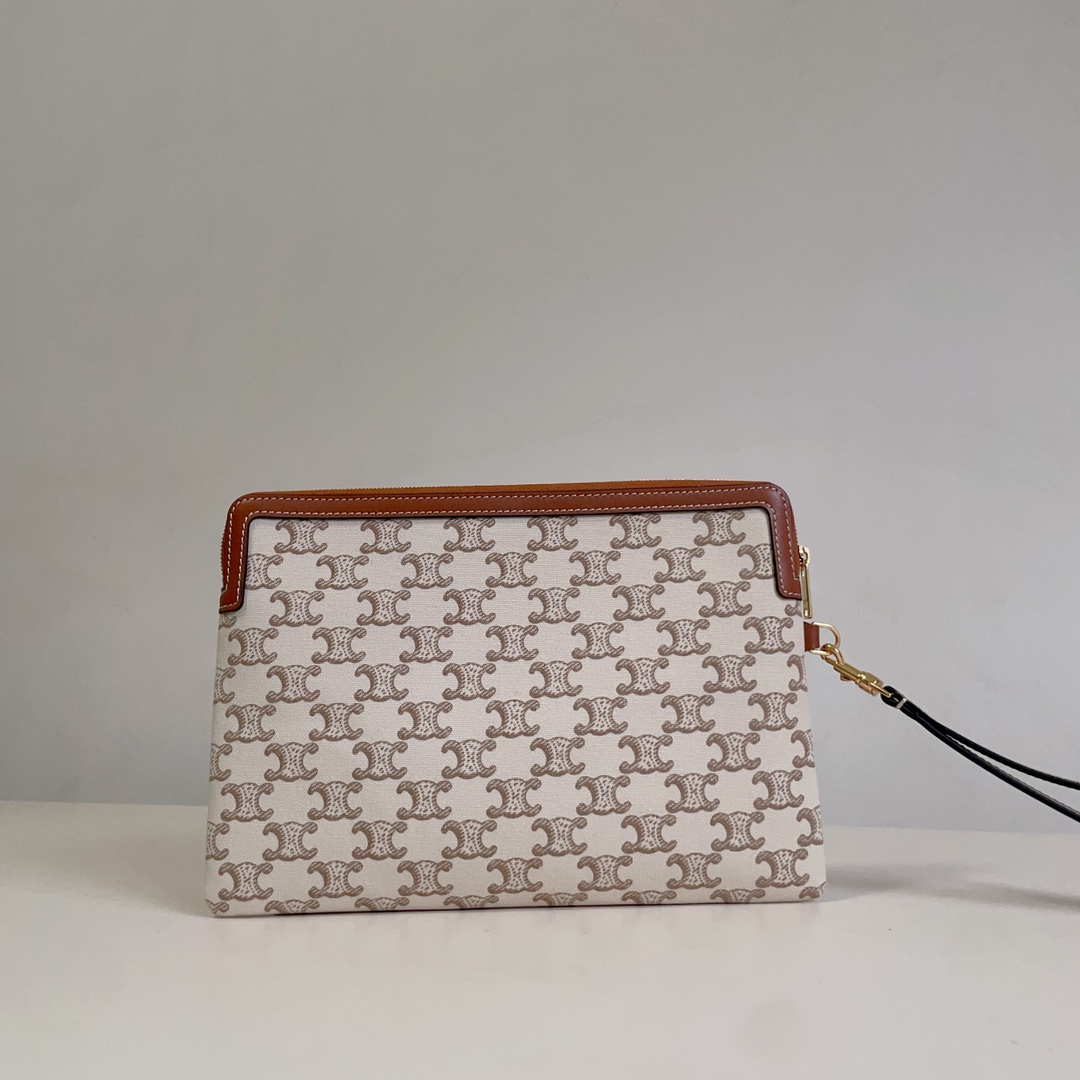 Celine SMALL POUCH WITH STRAP in TEXTILE WITH TRIOMPHE PRINT AND CALFSKIN 8 Celine SMALL POUCH WITH STRAP in TEXTILE WITH TRIOMPHE PRINT AND CALFSKIN - Image 8