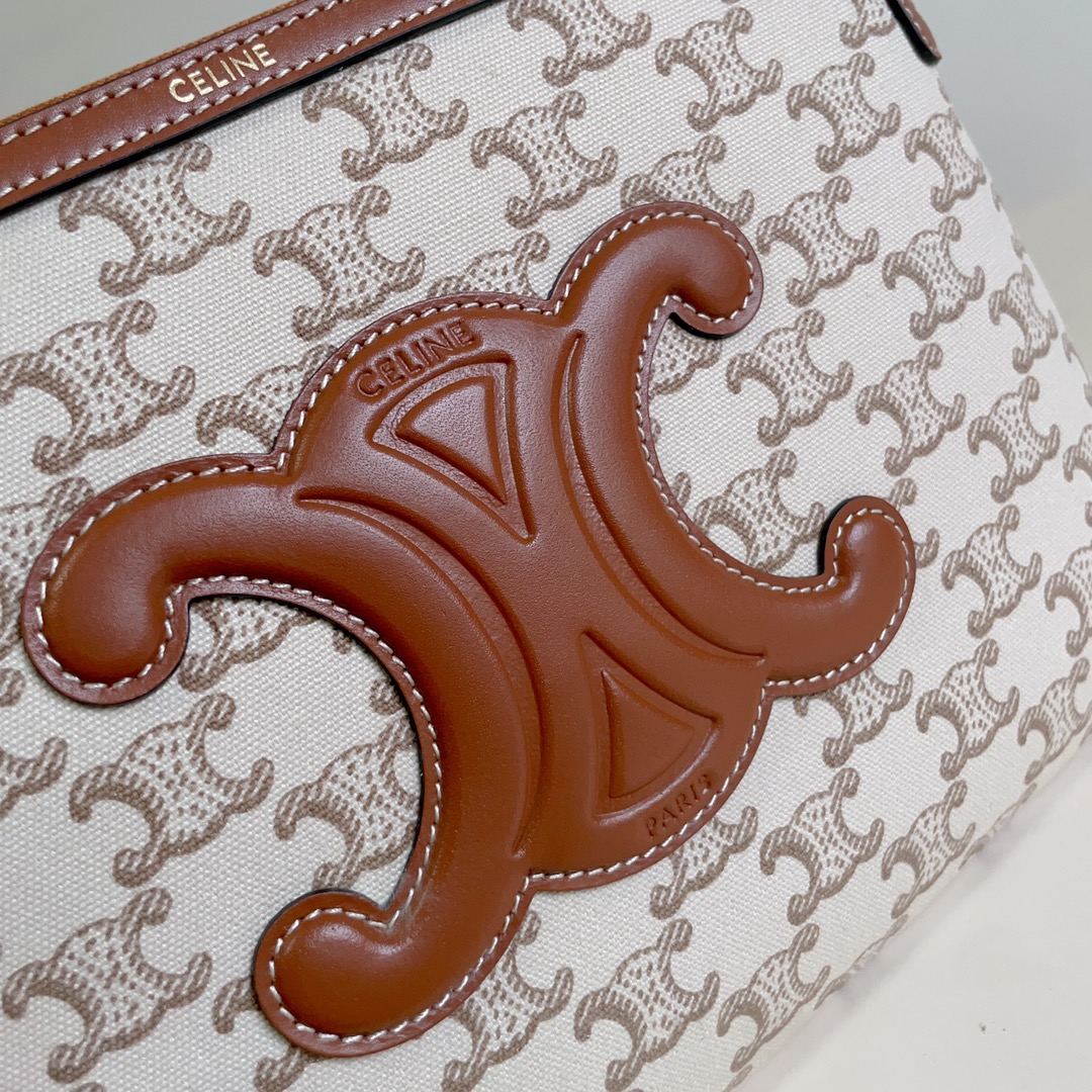 Celine SMALL POUCH WITH STRAP in TEXTILE WITH TRIOMPHE PRINT AND CALFSKIN 6 Celine SMALL POUCH WITH STRAP in TEXTILE WITH TRIOMPHE PRINT AND CALFSKIN - Image 6