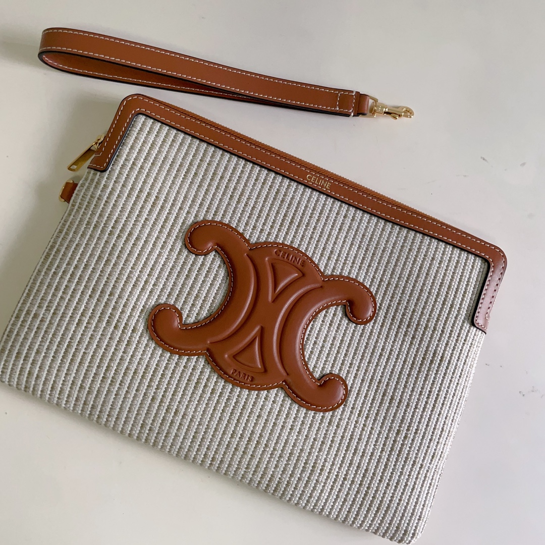 Celine SMALL POUCH WITH STRAP in TEXTILE WITH TRIOMPHE PRINT AND CALFSKIN 8 Celine SMALL POUCH WITH STRAP in TEXTILE WITH TRIOMPHE PRINT AND CALFSKIN - Image 8