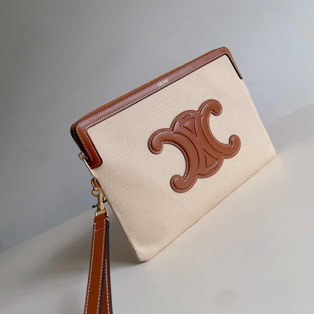 Celine SMALL POUCH WITH STRAP in TEXTILE WITH TRIOMPHE PRINT AND CALFSKIN 9 Celine SMALL POUCH WITH STRAP in TEXTILE WITH TRIOMPHE PRINT AND CALFSKIN - Image 9