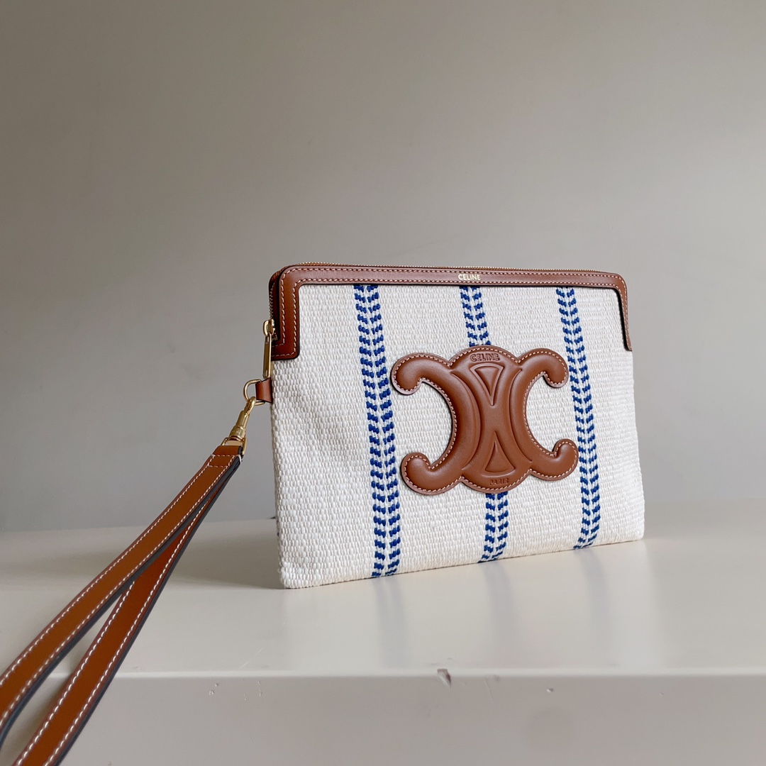 Celine SMALL POUCH WITH STRAP in TEXTILE WITH TRIOMPHE PRINT AND CALFSKIN 9 Celine SMALL POUCH WITH STRAP in TEXTILE WITH TRIOMPHE PRINT AND CALFSKIN - Image 9