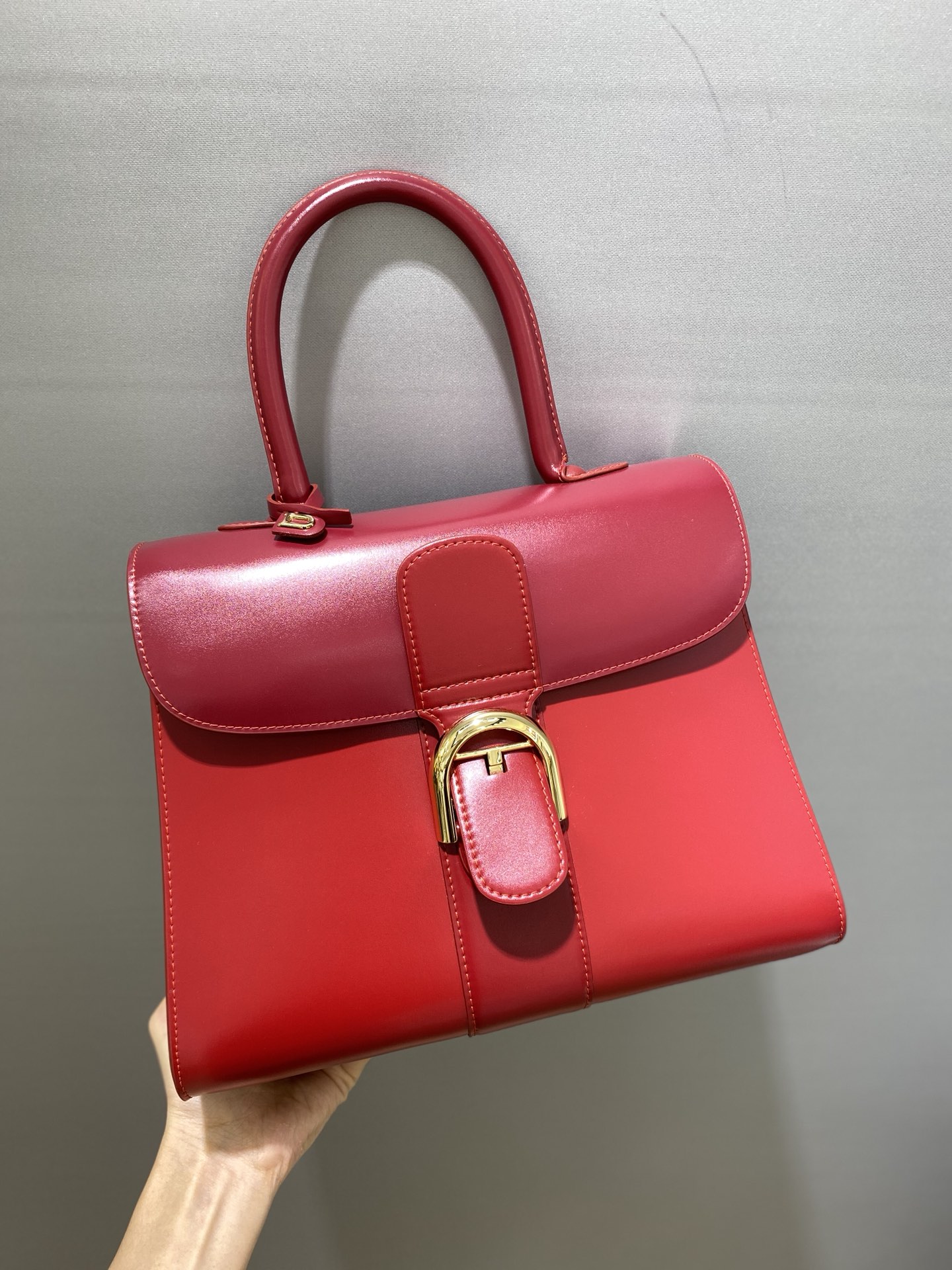 Delvaux Ode to Joy Andy (Liu Tao) Top quality original De lvaux brillant box leather 28cm Indian red three-color matching in stock size 28cm