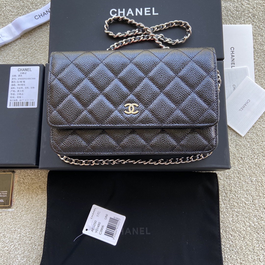 CHANEL Black ball pattern with silver steel mark w20×h13×d3.5cm