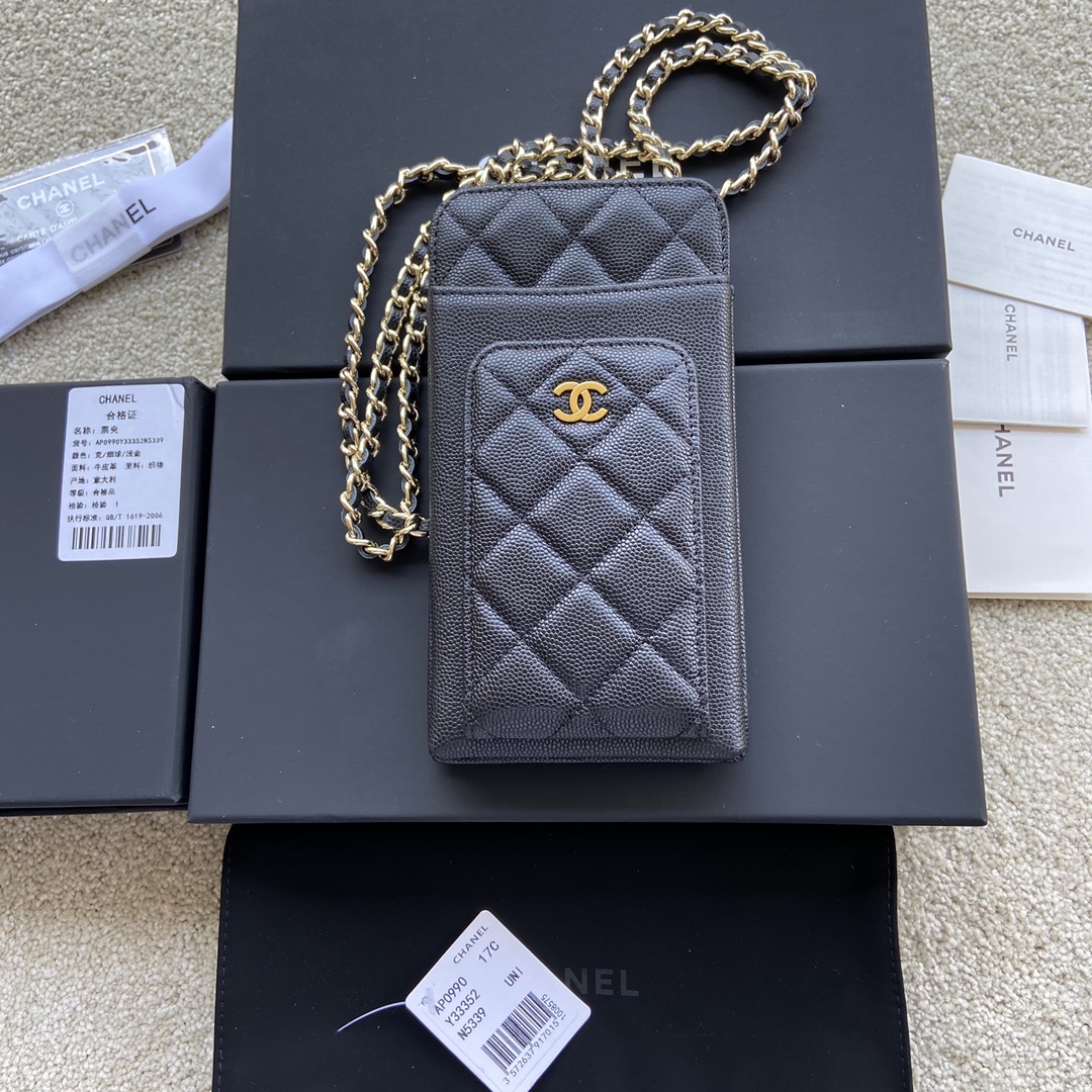 CHANEL Black ball pattern silver buckle w18.5×h9×d3cm