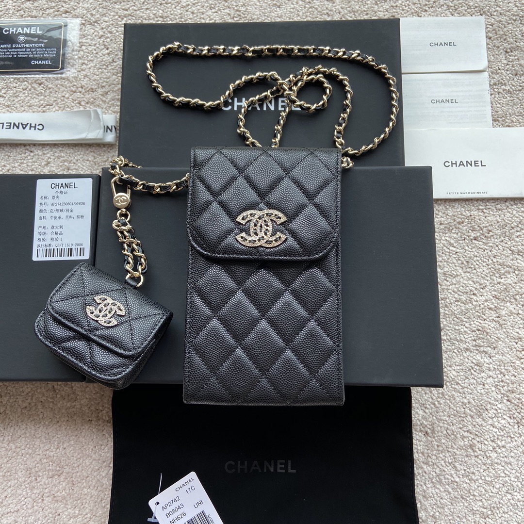 CHANEL Black Fine Ball Diamond Hardware         Mother-and-child bag series w10×h16.5×2cm