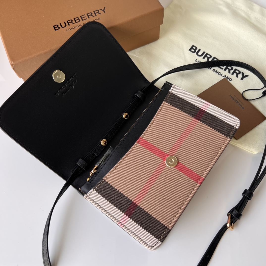 Burberry New counter model (leather shoulder strap) House plaid grained leather crossbody bag ➰Top original small shoulder bag and handbag dual-purpose size 19cm*13.5cm*5cm 5 Burberry New counter model (leather shoulder strap) House plaid grained leather crossbody bag ➰Top original small shoulder bag and handbag dual-purpose size 19cm*13.5cm*5cm - Image 5