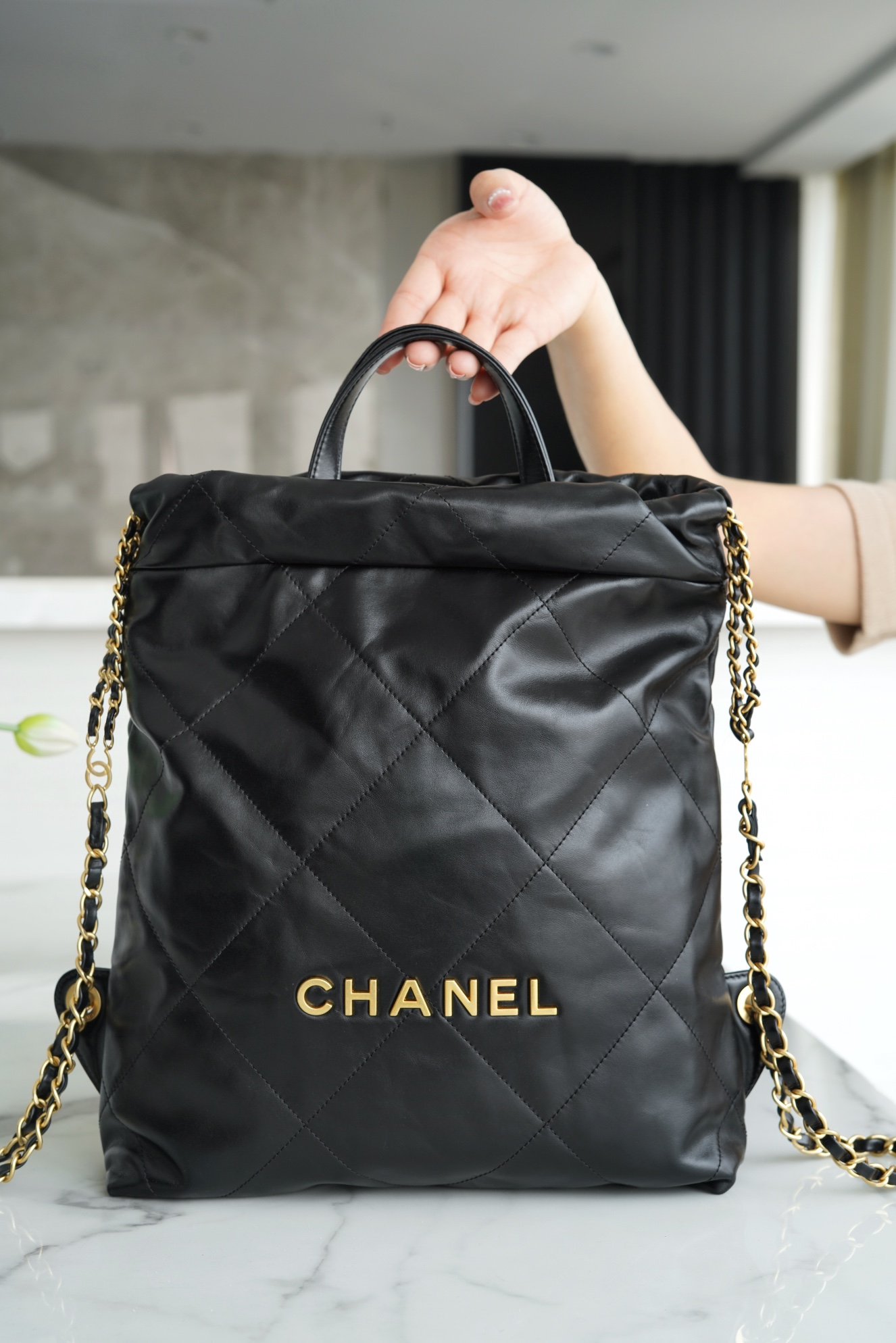 CHANEL 23P Spring and Summer New Backpack Small Black Size: 34*29*8cm