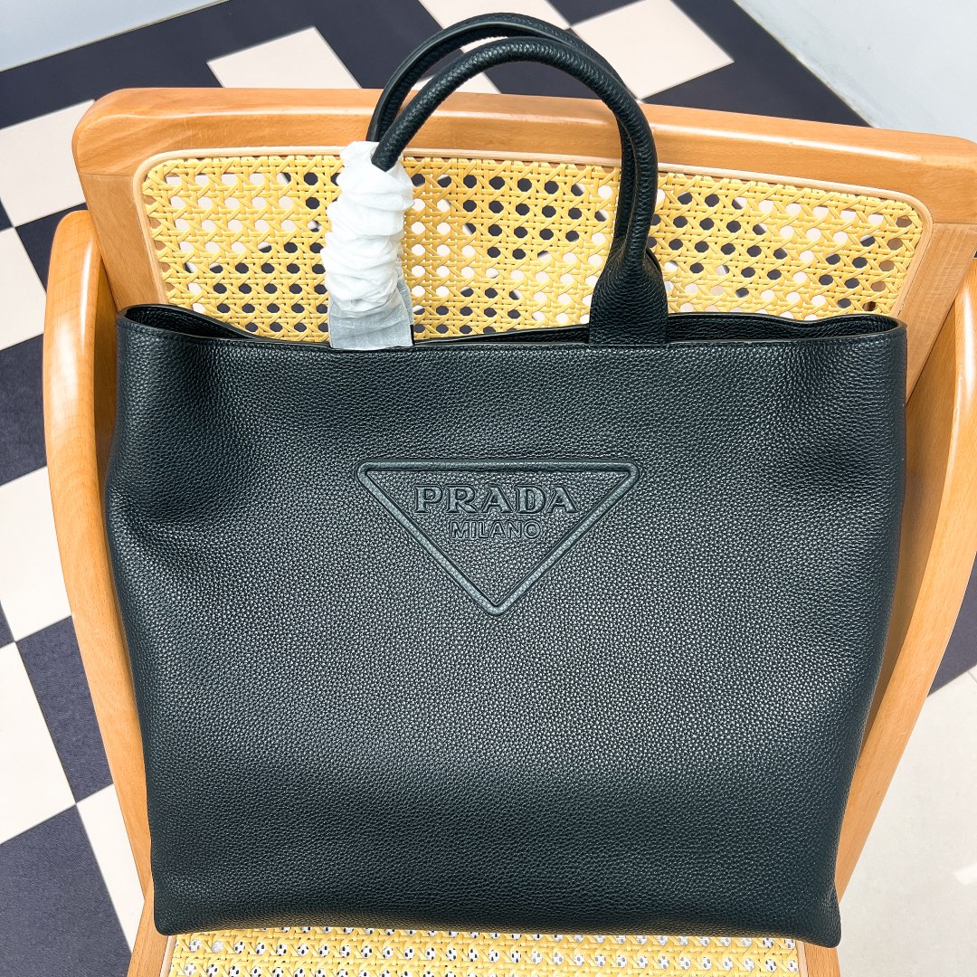 Prada embossed logo tote bag briefcase 2VG109 Imported lychee leather 39*35*14cm