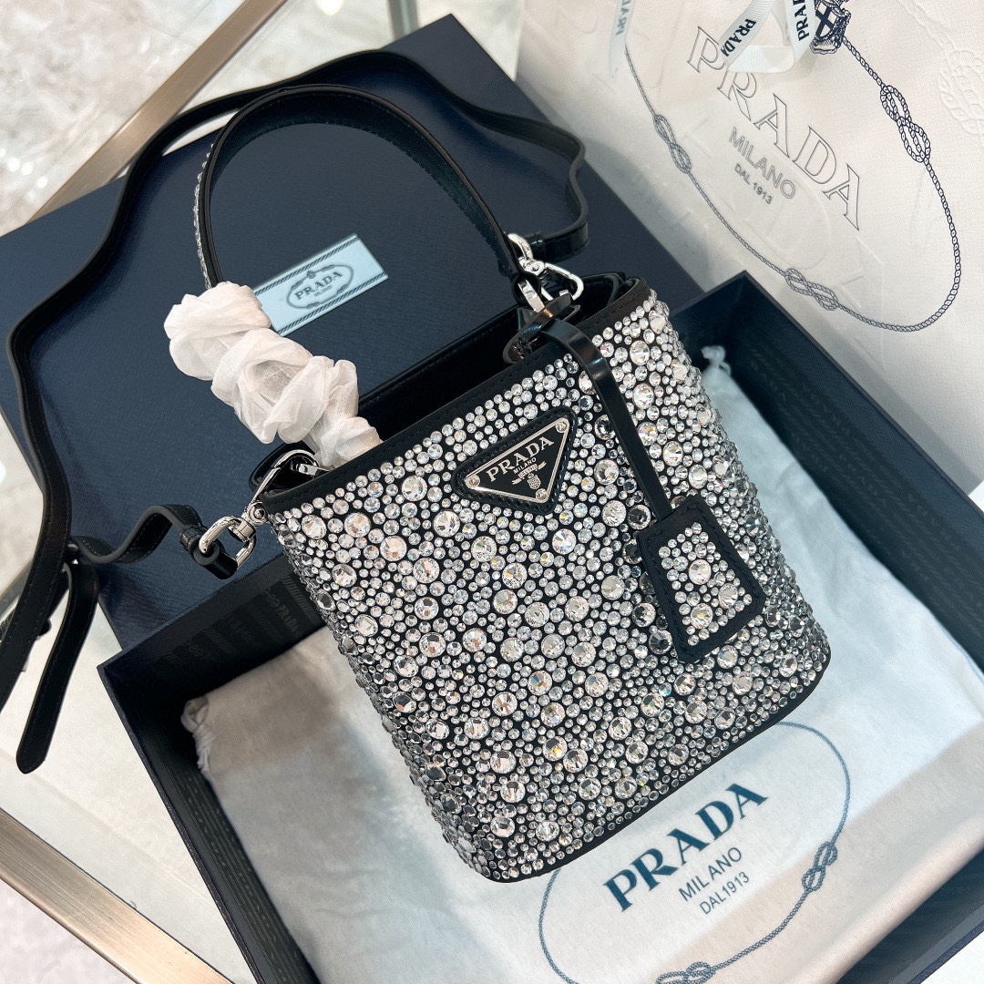 Prada crystal bucket bag 1BA373 16*15*9.5cm