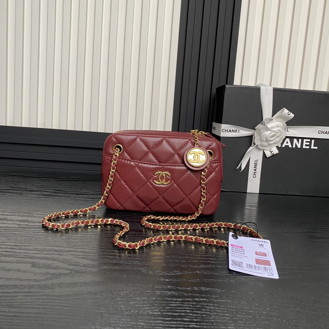 CHANEL double C gold coin pendant soft lambskin with vintage metal