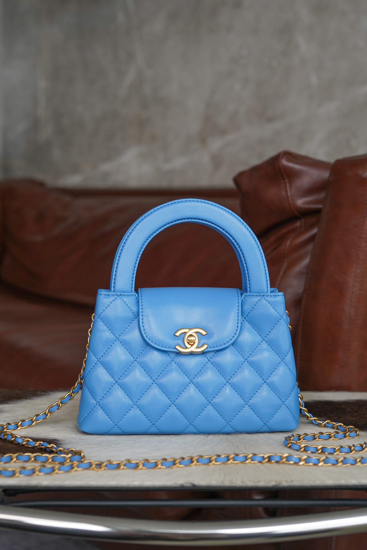CHANEL Kelly handle bag large electric blue Size: 13×19×7cm