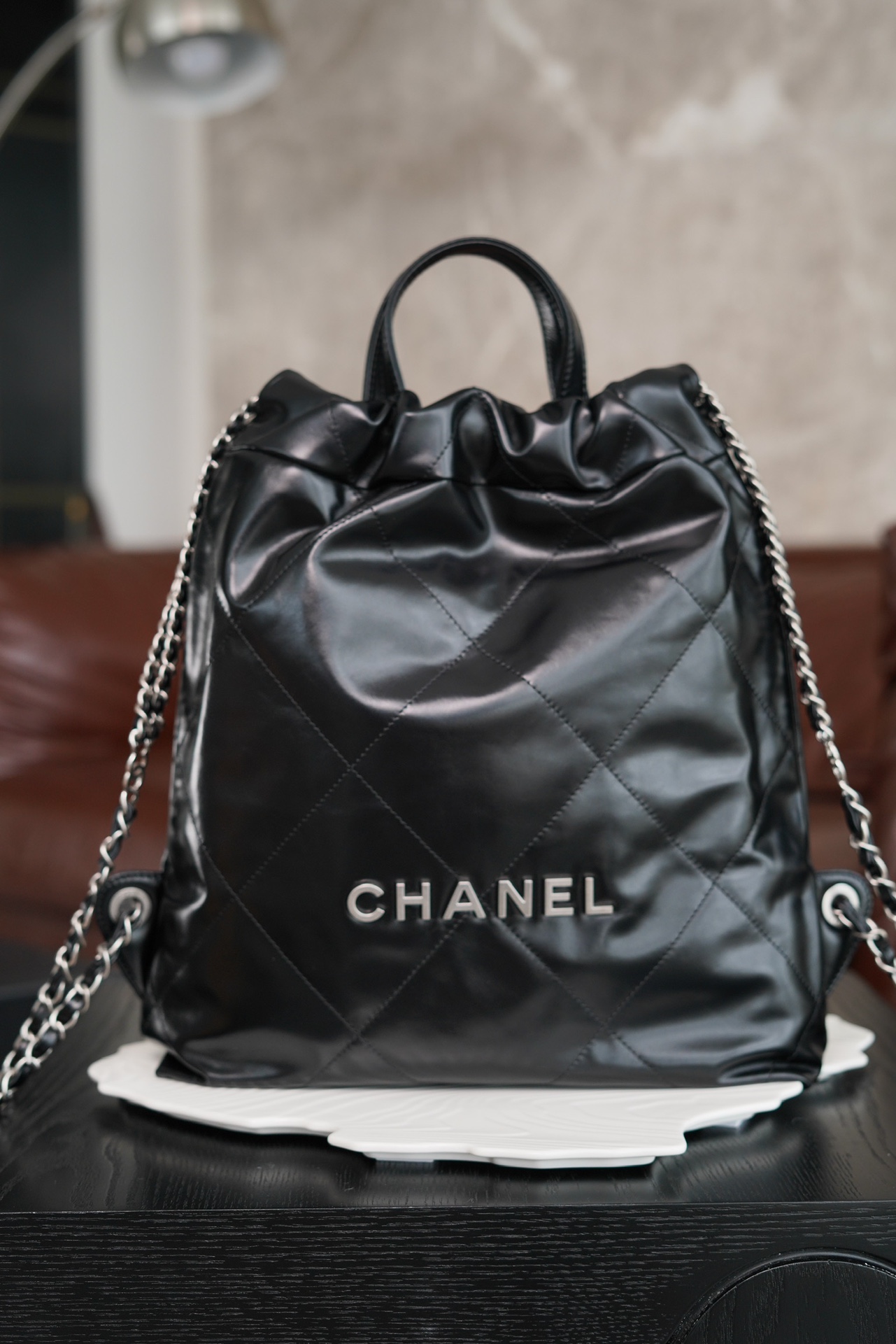 CHANEL backpack small black and silver Customized calfskin Size: 34*29*8cm