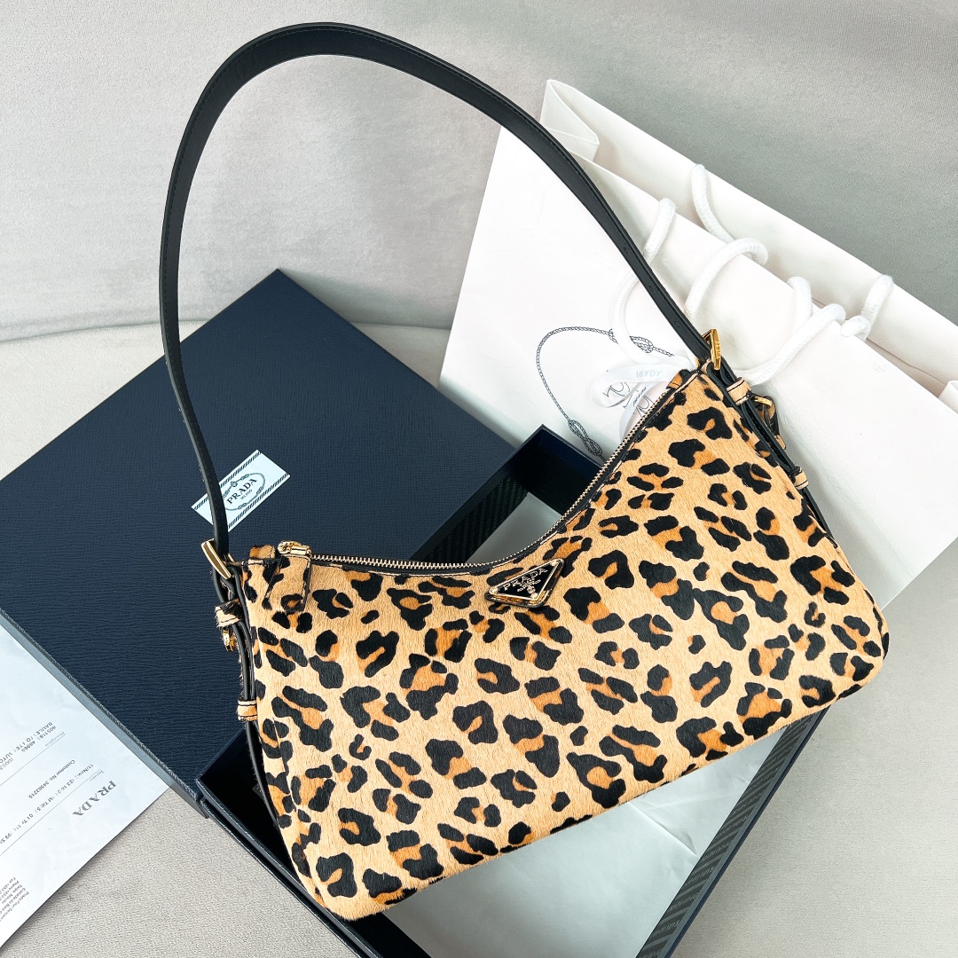 Prada Aimee" series leopard print underarm bag medium size 1BC229 31*18*10cm