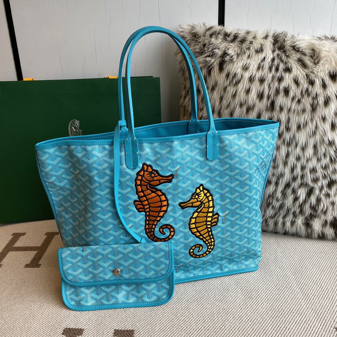 Goyard 24 spring and summer limited edition seahorse embroidered double-sided medium shopping bag tote bag shoulder handbag Size: 47X27X16cm 7 Goyard 24 spring and summer limited edition seahorse embroidered double-sided medium shopping bag tote bag shoulder handbag Size: 47X27X16cm - Image 7