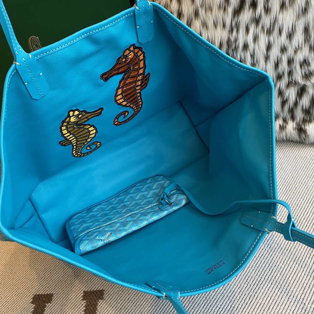 Goyard 24 spring and summer limited edition seahorse embroidered double-sided medium shopping bag tote bag shoulder handbag Size: 47X27X16cm 4 Goyard 24 spring and summer limited edition seahorse embroidered double-sided medium shopping bag tote bag shoulder handbag Size: 47X27X16cm - Image 4