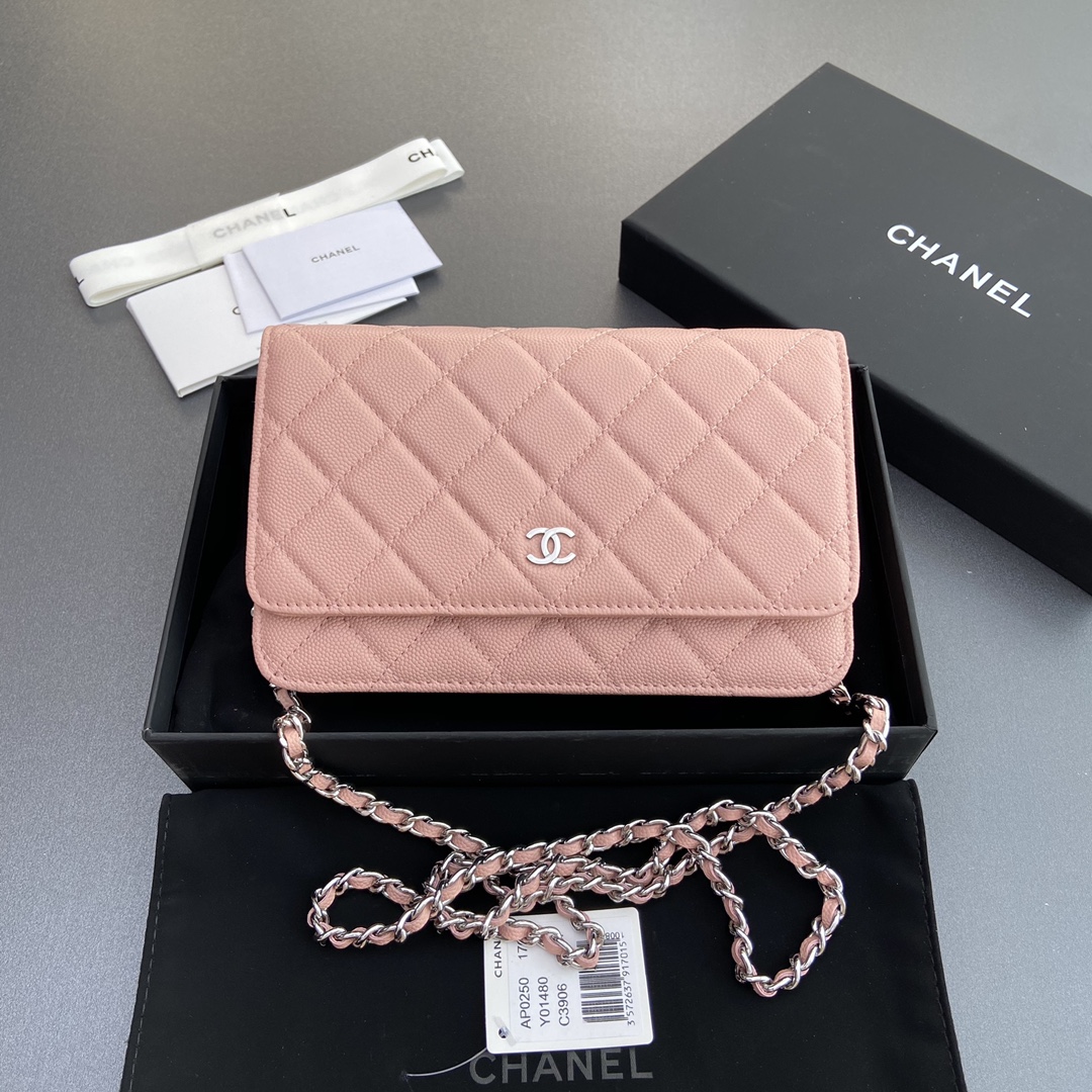 CHANEL Pink ball pattern w20×h13×d3.5cm