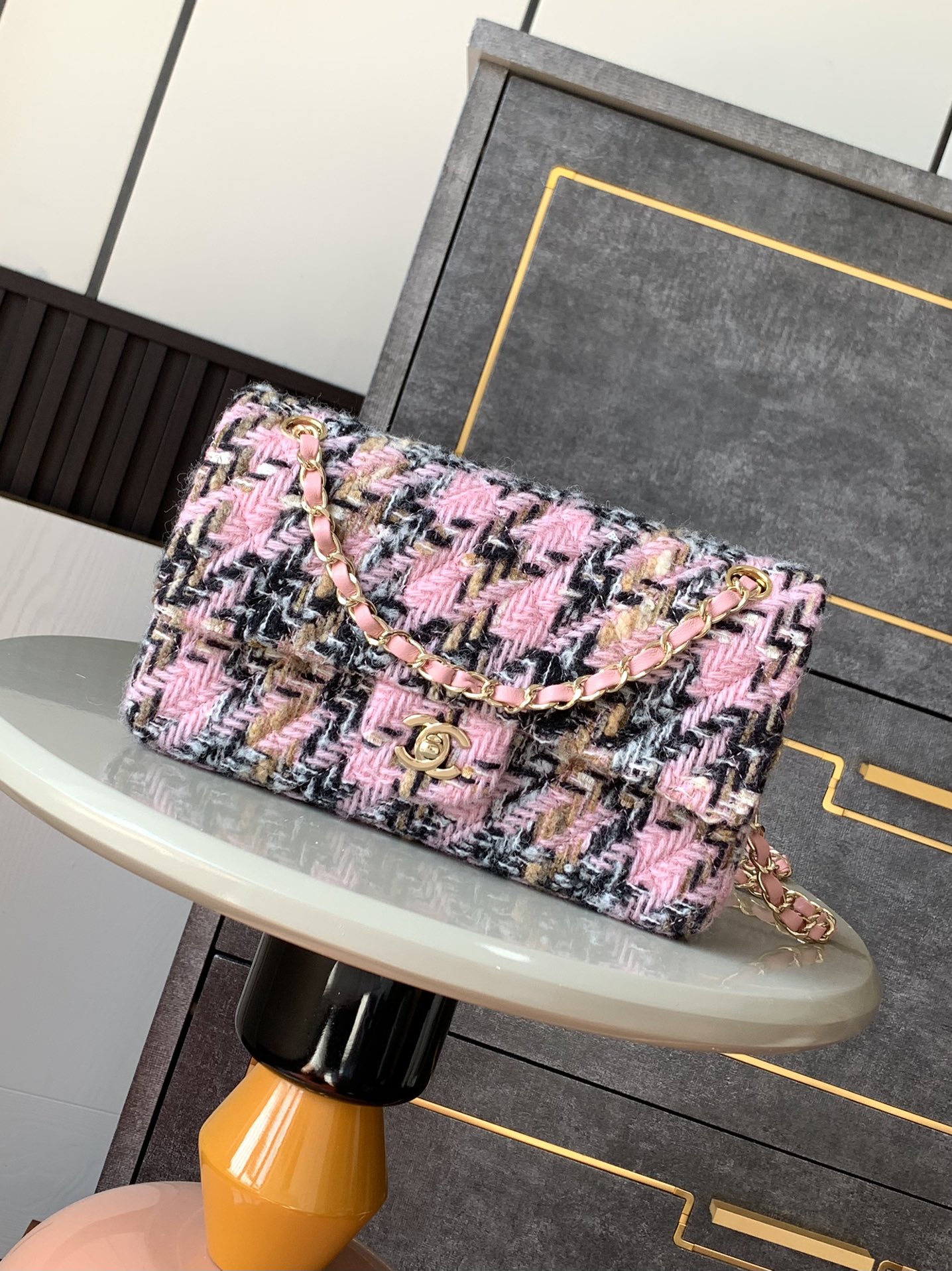 CHANEL pink braided silk woolen CF