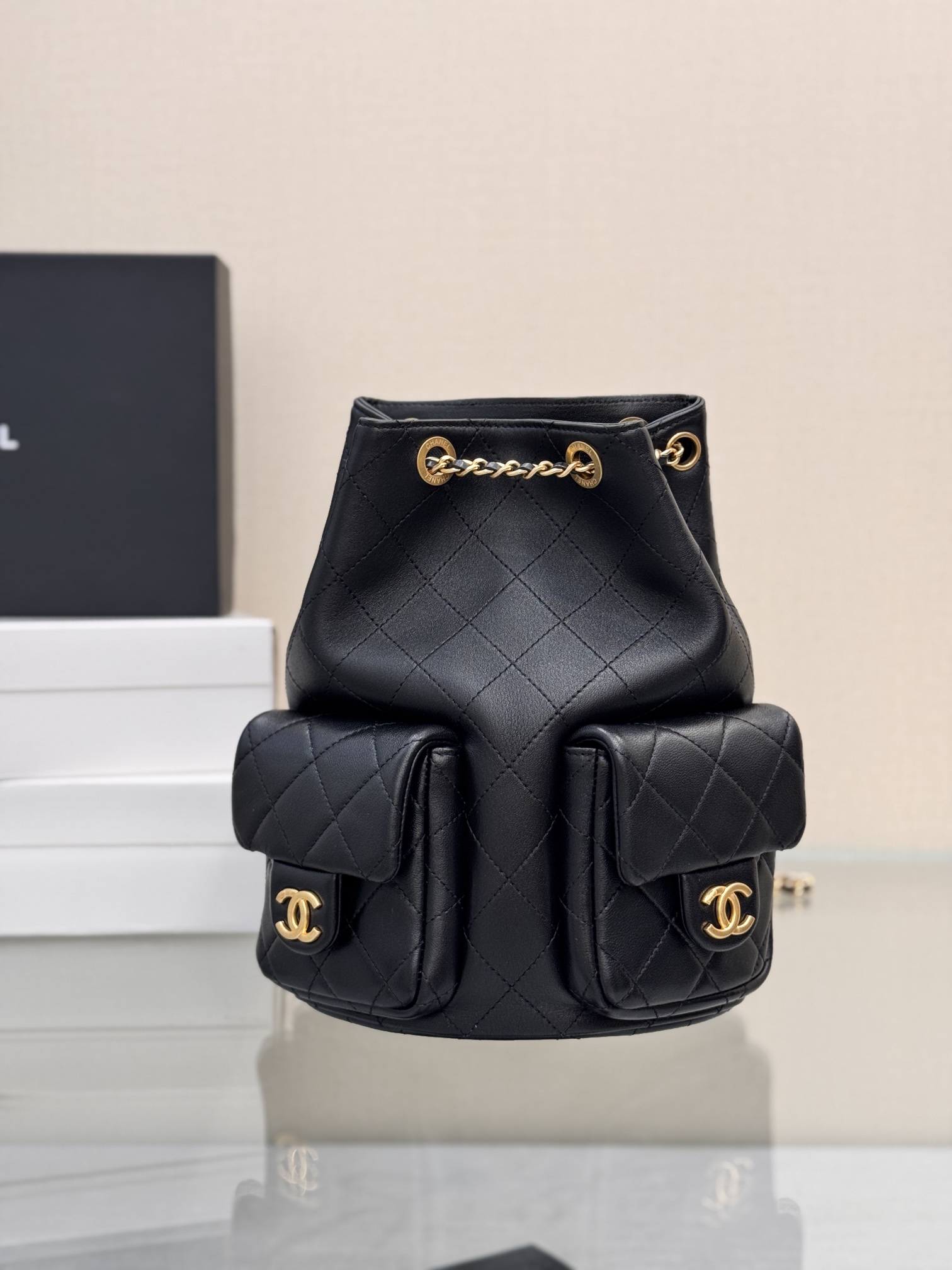 CHANEL 25C Double Pocket Double Backpack 18*24.5*8cm