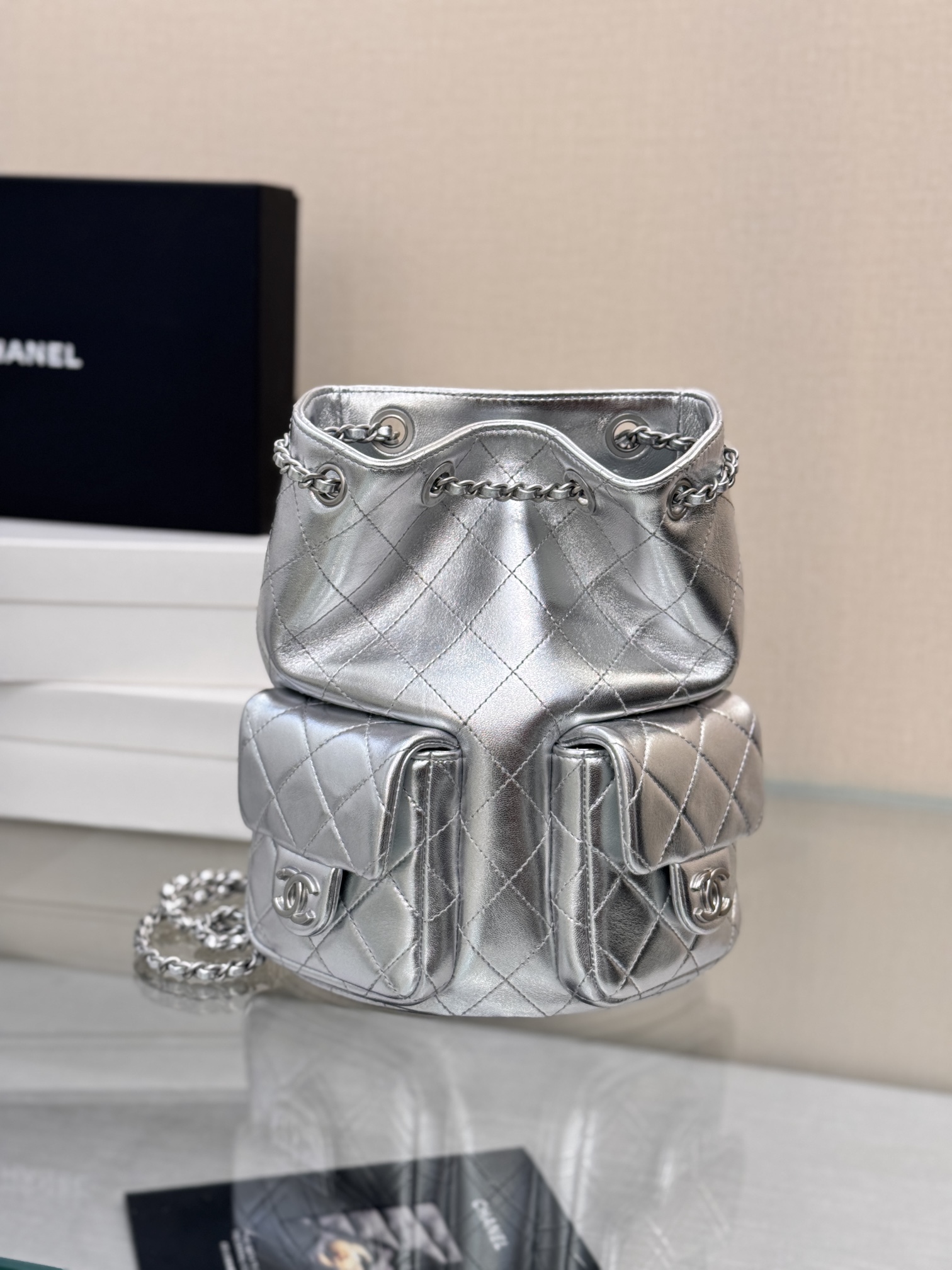 CHANEL 25C Double Pocket Double Backpack 18*24.5*8cm