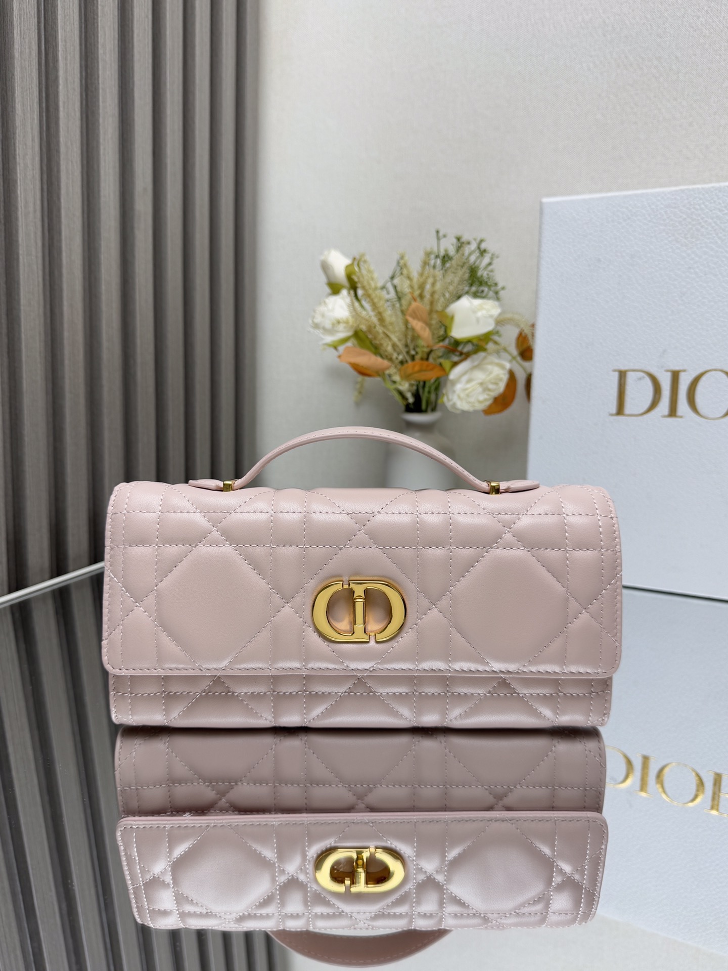 Dior Miss Caro Top Handle Clutch  Pink Lambskin Oversized Raglan Dimensions: 24 x 12 x 4 cm (L x H x W)